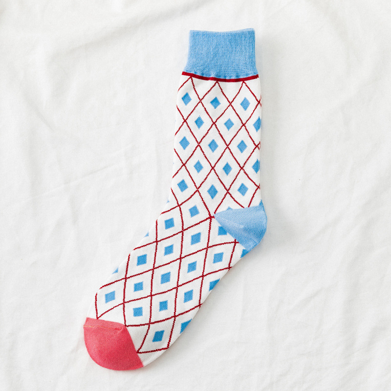 Spring Tide Thicker Section Illustration Plaid Lolita Cute Cartoon Cotton Socks Japanese Socks In Tube Socks